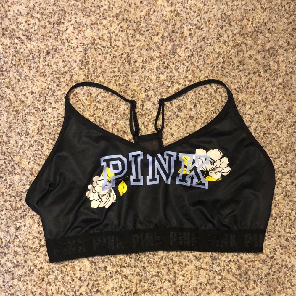 Used Victoria’s Secret Pink Active sports bra black with pink logo  Sz XXL
